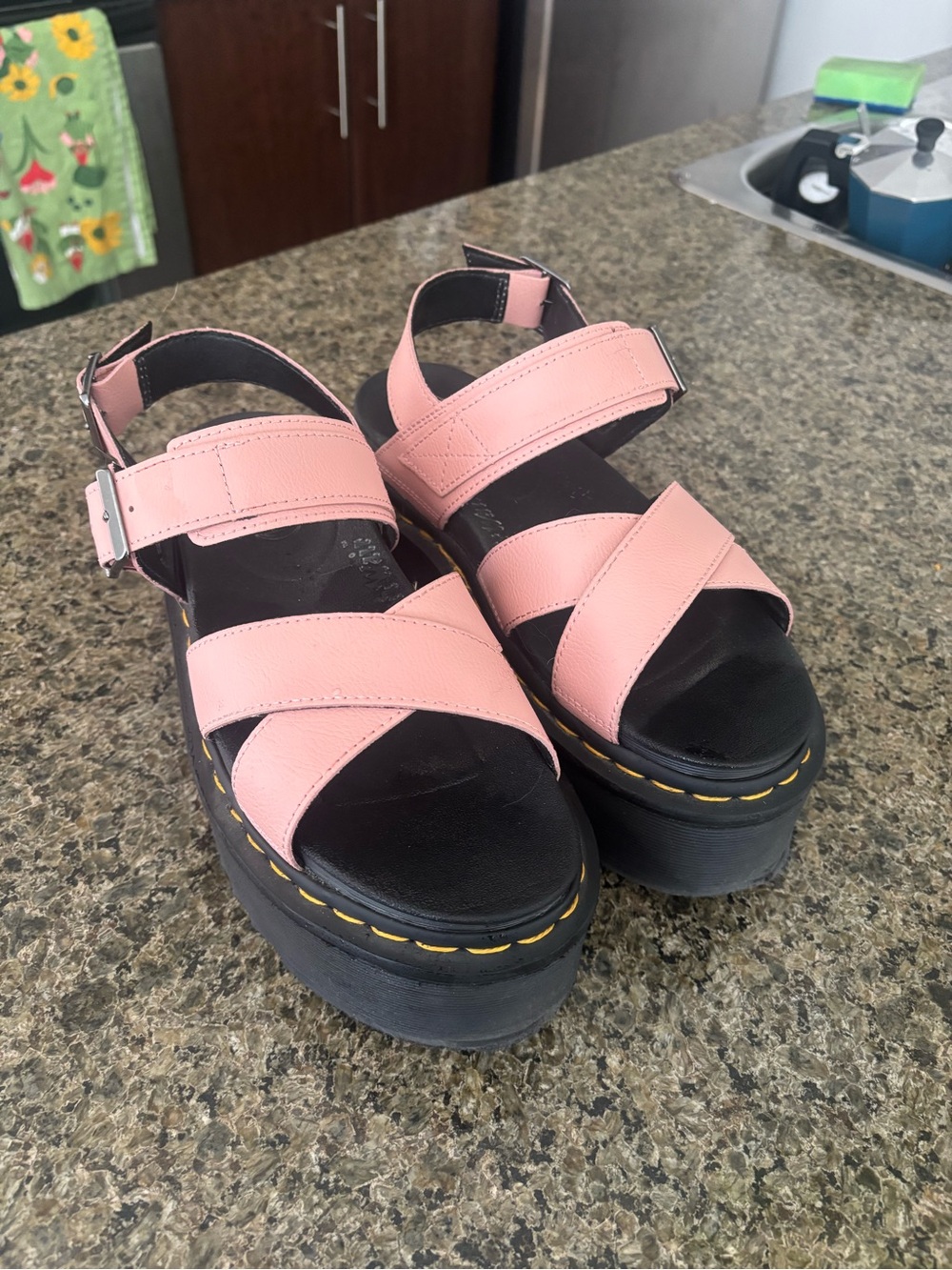Dr. Martens Pink Leather Platform Sandals